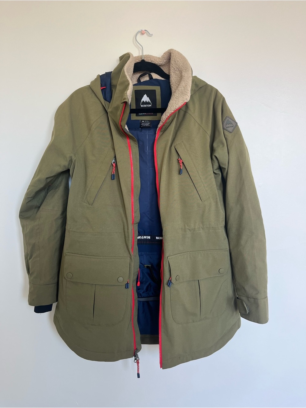 Burton Olive Green Ski Jacket with Red Trim